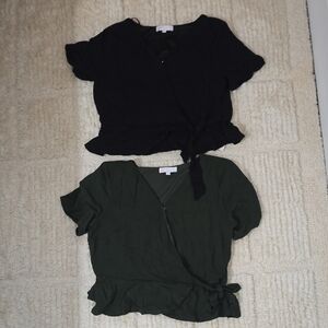 GB Girls Black and Green Wrap Blouses
